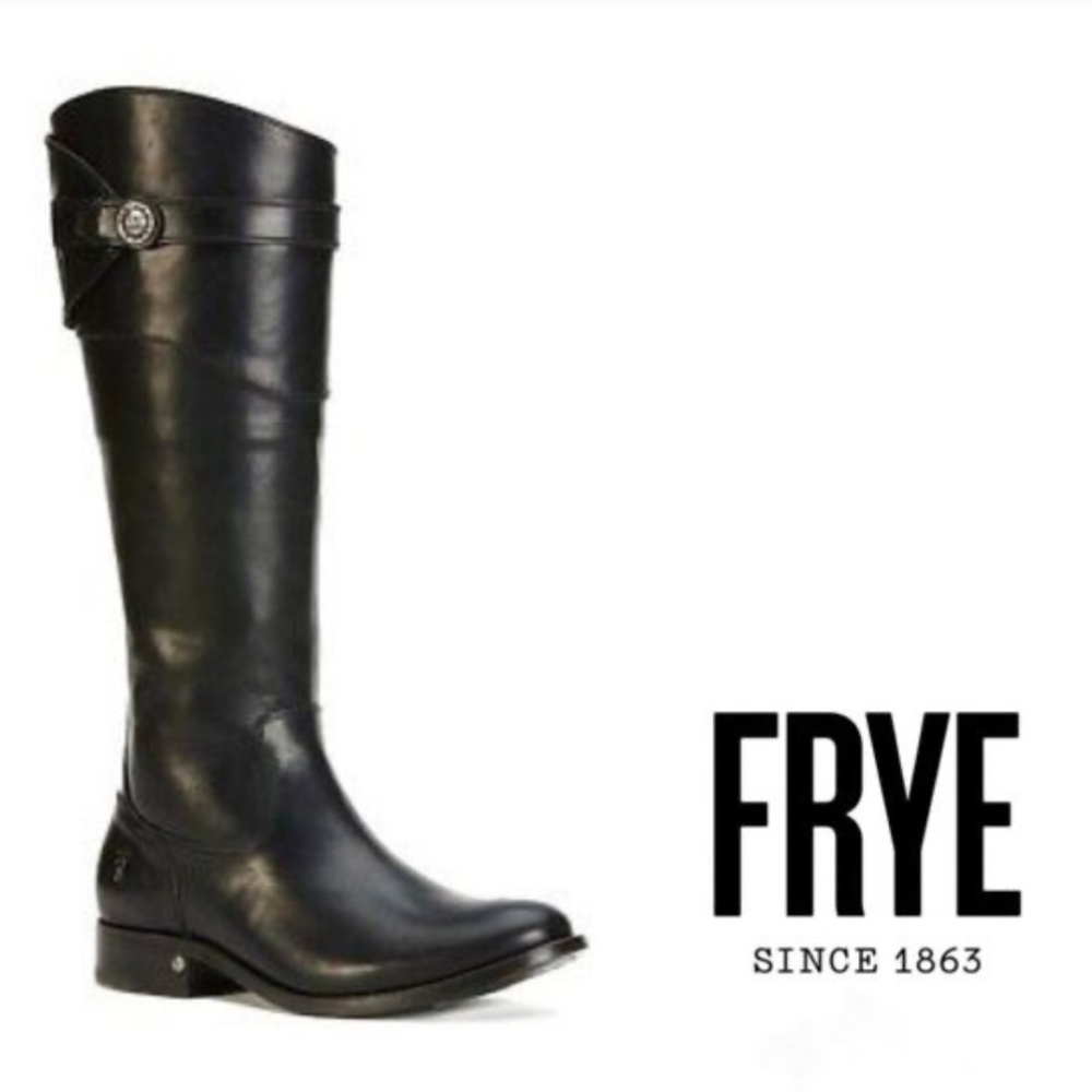 Frye | Molly Button Black Leather Side‑Zip Tall Riding Boots – Size 7B